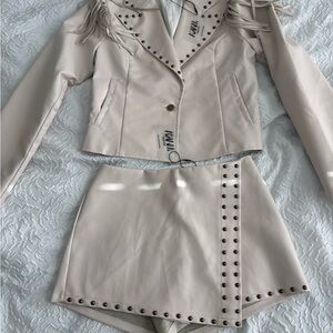 Cream Studded Jacket and Skirt Set